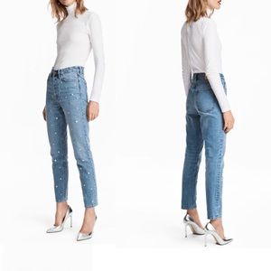 H&M Vintage Slim Ankle Silver Studded Blue Jeans